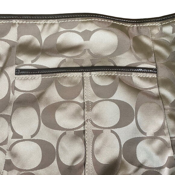 Coach Soho Sateen Signature Hobo Bag Gold Khaki Brown Tote - Picture 5 of 6